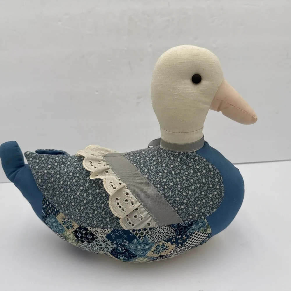 Vtg Handmade Cloth Patchwork Quilted Plush Cottagecore‎ Duck Shelf Sitter Decor